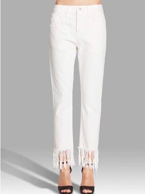 3x1 WM3 Crop Fringe Jeans Bianca White Straight Leg Size 29